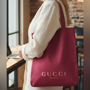 Gucci Beauty Reversible Fuchsia Canvas Tote with Gold Logo